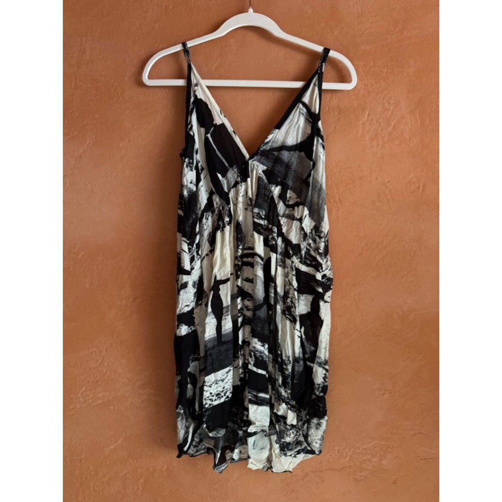 Luna May Babydoll Mini Dress One Size Handprinted Resort Boho Slip